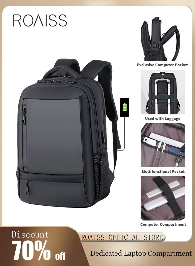 Waterproof Backpack School Bag with USB Port for Men Work Travel Flight Business Black