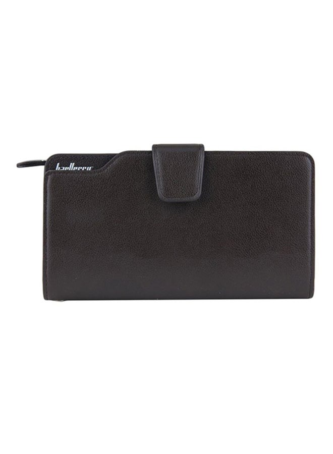 Flap Closure Leather Wallet Black