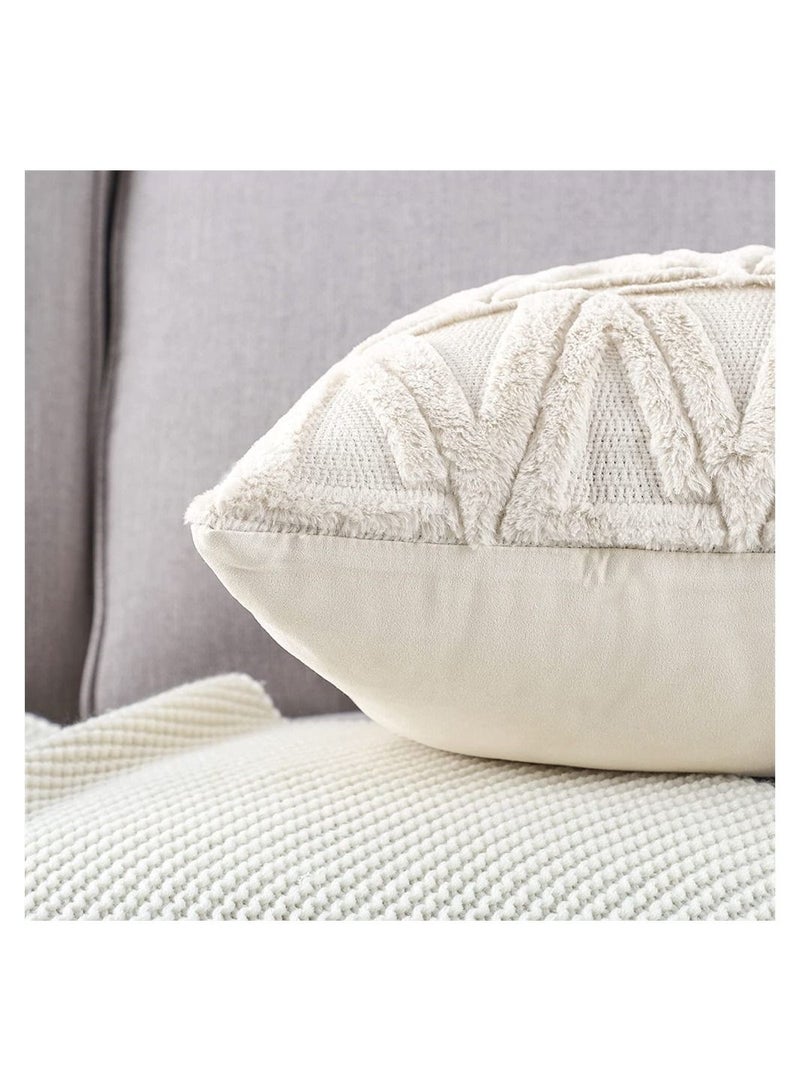 Single Sided Plush Pillowcase, 2 Packs of Soft Plush Short Wool Velvet Embellishment Pillowcase, Nordic Style Cushion Cover Pillowcase, Suitable for Sofa and Bedroom Beige, 16x16 Inches
