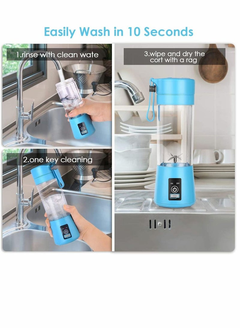 Portable Blender, Personal Blender for Shakes and Smoothies Personal Size Blenders with USB Rechargeable Mini Fruit Juice Mixer Mini Juicer Smoothie Blender Bottles Travel 400ML Blue