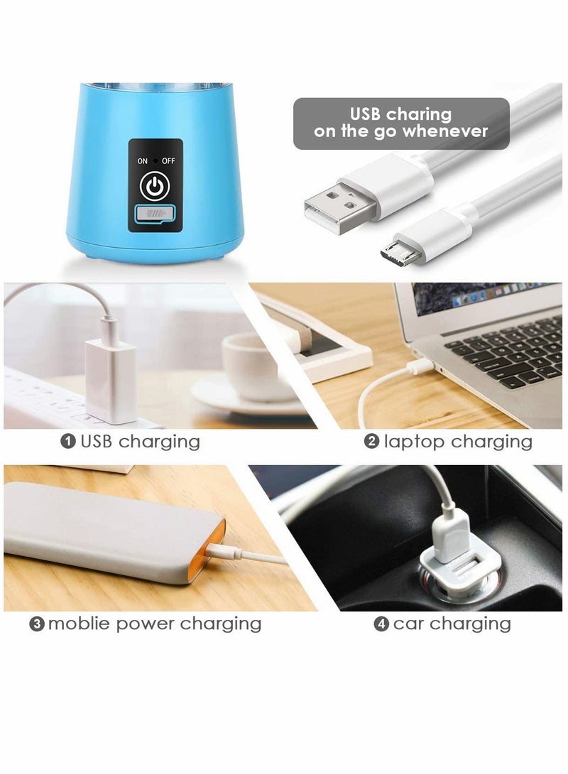 Portable Blender, Personal Blender for Shakes and Smoothies Personal Size Blenders with USB Rechargeable Mini Fruit Juice Mixer Mini Juicer Smoothie Blender Bottles Travel 400ML Blue