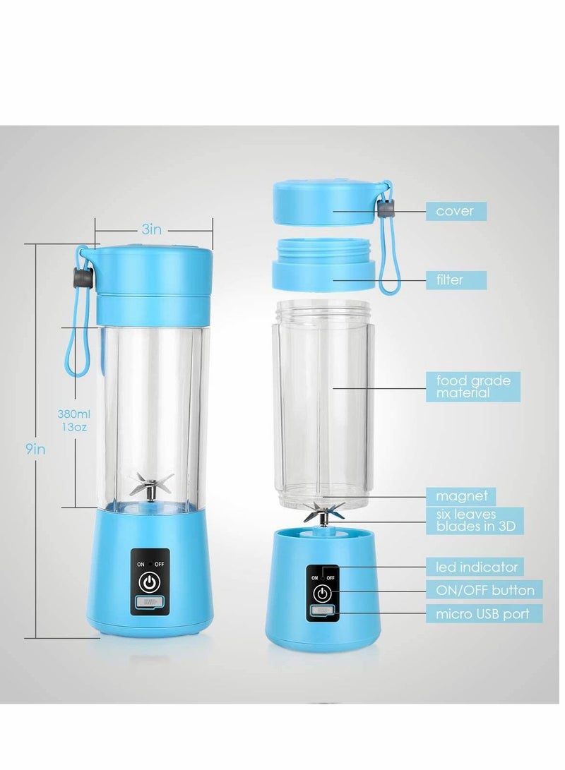 Portable Blender, Personal Blender for Shakes and Smoothies Personal Size Blenders with USB Rechargeable Mini Fruit Juice Mixer Mini Juicer Smoothie Blender Bottles Travel 400ML Blue