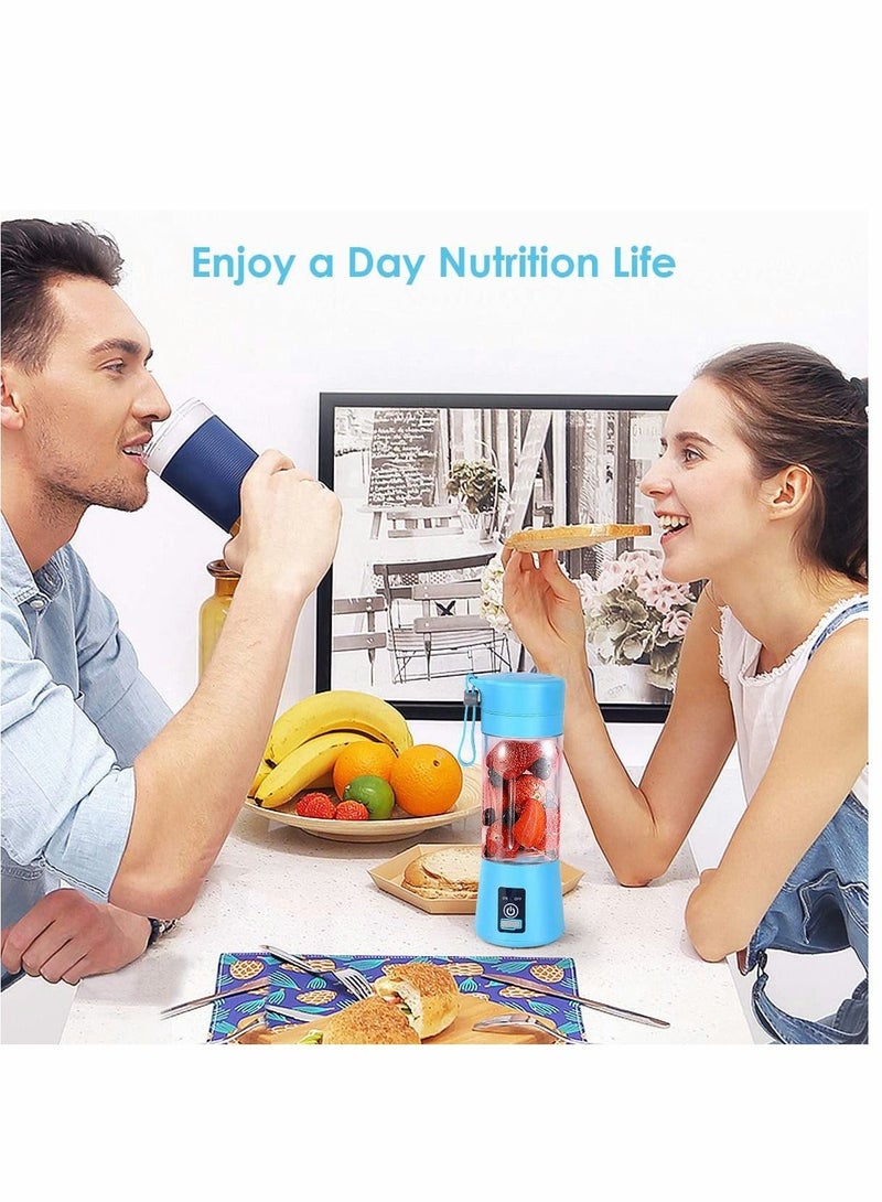 Portable Blender, Personal Blender for Shakes and Smoothies Personal Size Blenders with USB Rechargeable Mini Fruit Juice Mixer Mini Juicer Smoothie Blender Bottles Travel 400ML Blue