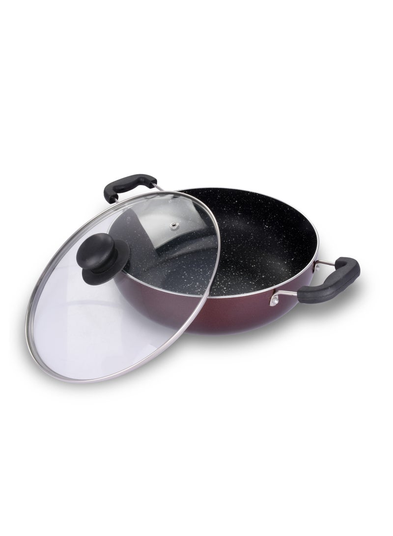 Premium Marble Coated Non Stick Induction Kadai with Glass Lid 22 Cm