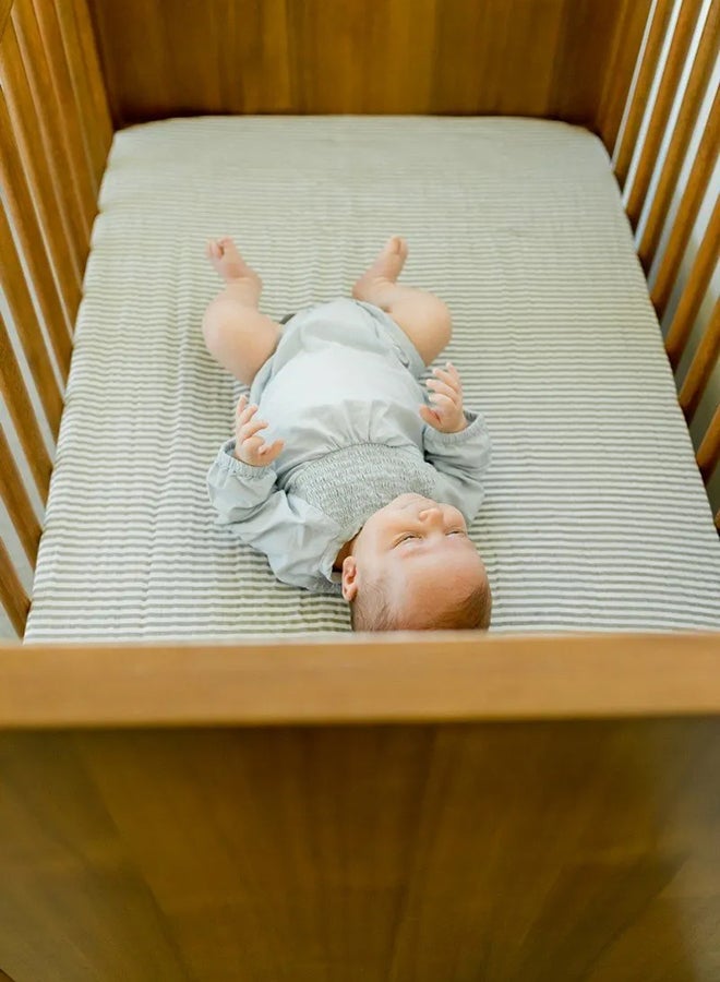 Cotton Muslin Crib Sheet Grey Stripe