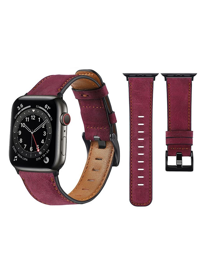 Retro Leather Replacement Band For Apple Watch Series 6/SE/5/4/3/2/1 Wine Red