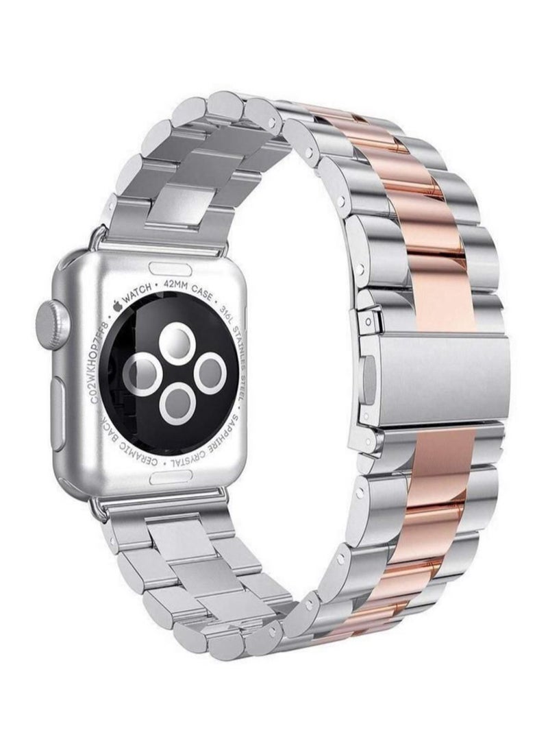 Steel Replacement Band For Apple Watch 42mm Silver/Rose Gold
