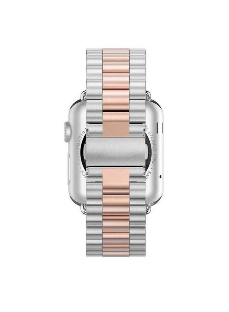 Steel Replacement Band For Apple Watch 42mm Silver/Rose Gold