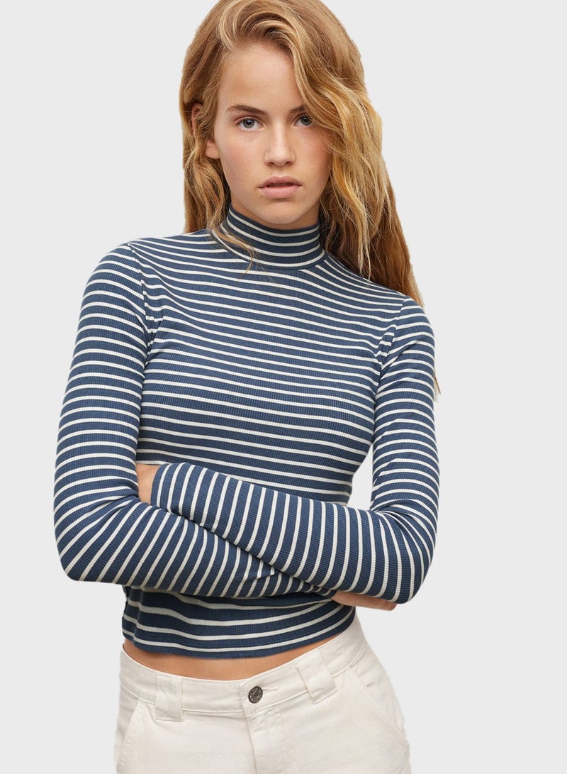 Kids Striped High Neck T-Shirt