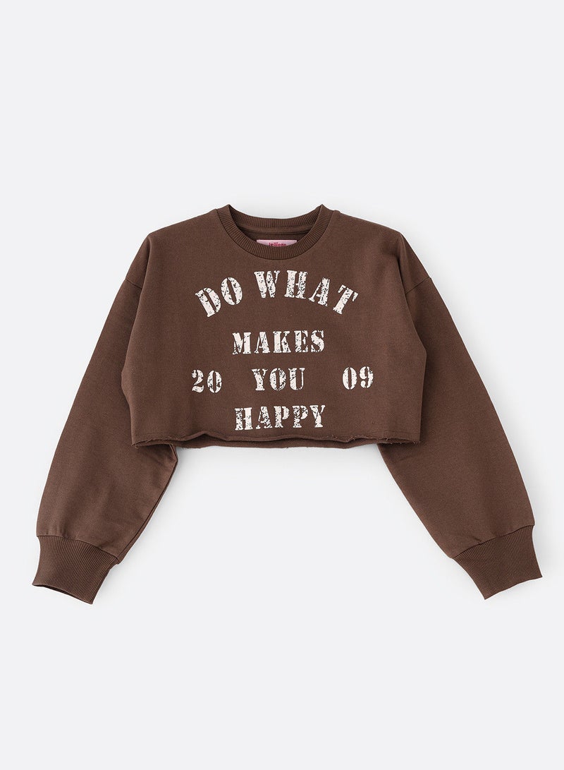 Knitted sweat crop top with print