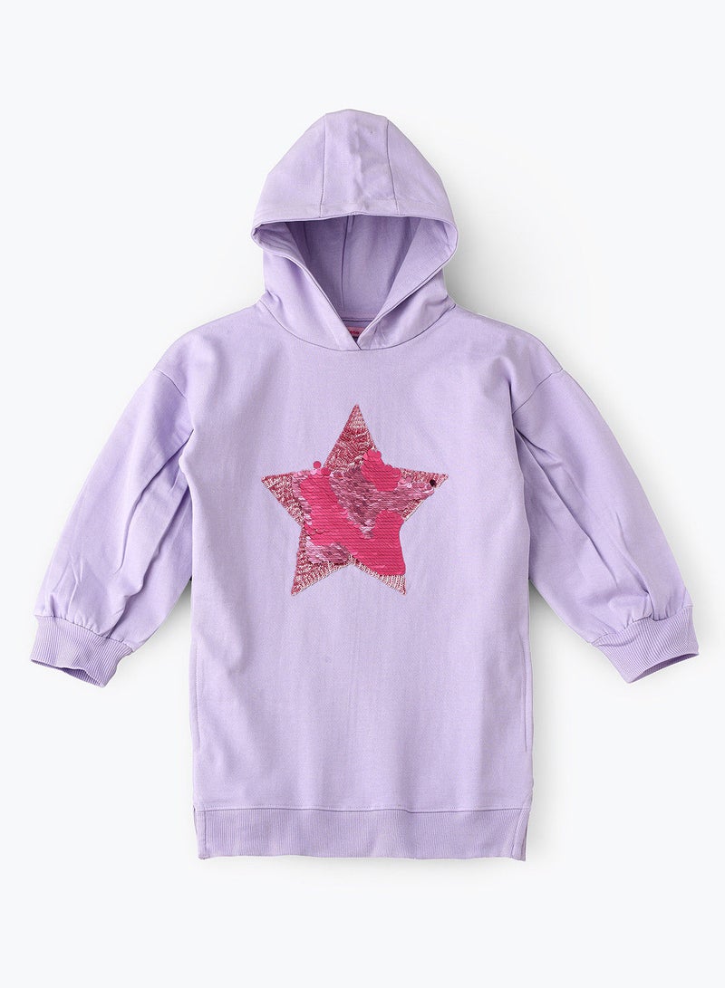 Hooded sweat top with sequins work