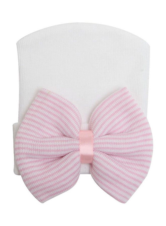 Striped Bow Infant Cap White/Pink