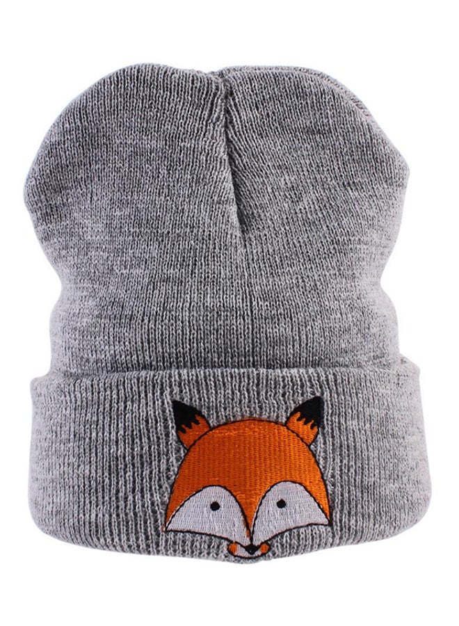 Cute Fox Pattern Warm Beanie Grey