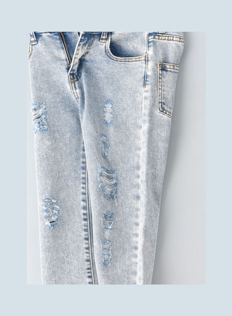 Ripping At Front Jeans Ice Blue