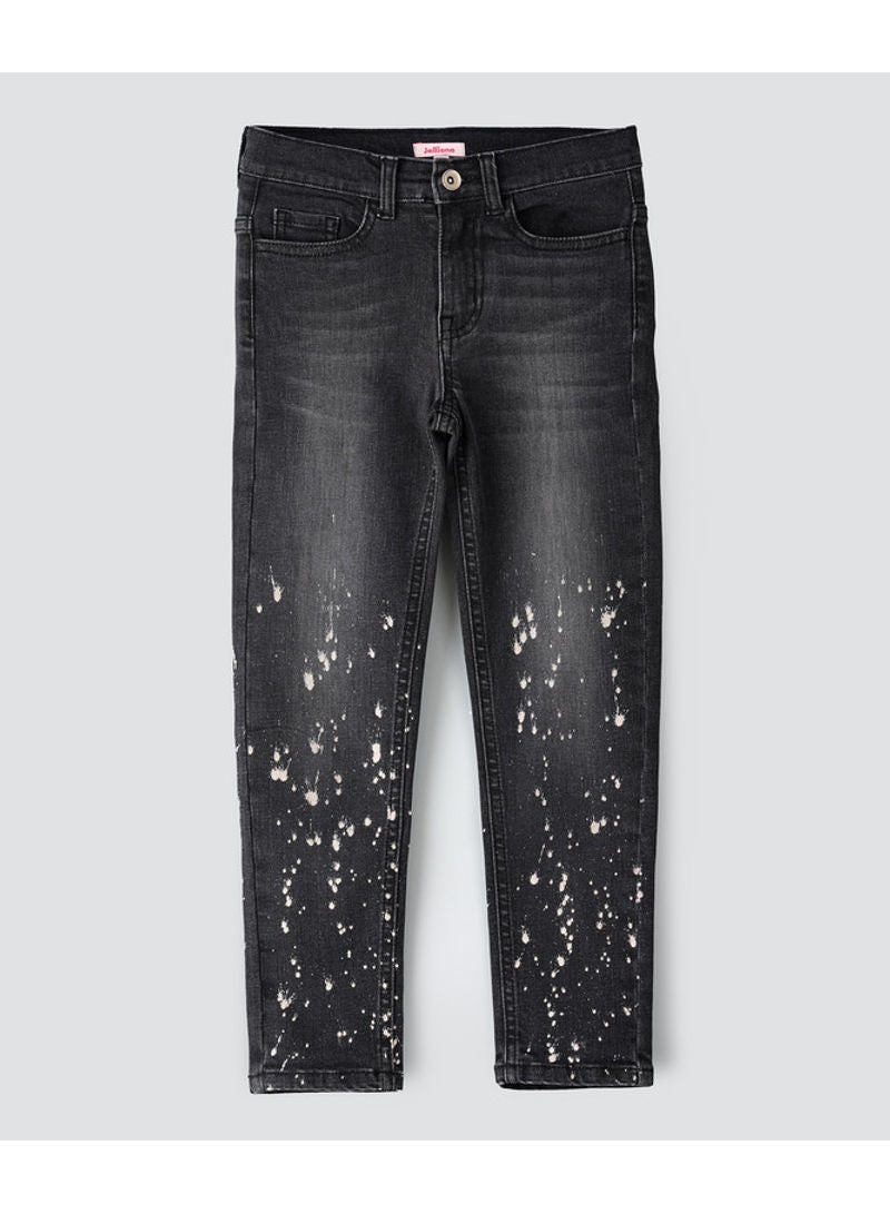 Spray Effect At Bottom Jeans Black