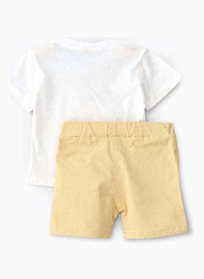 Dino Printed T-Shirt And Shorts Set White/Beige