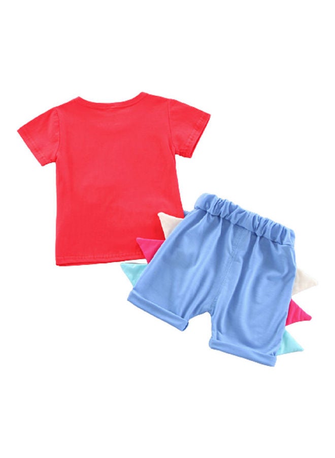 Little Dino Feature T-Shirt And Shorts Set Red/Blue/Black