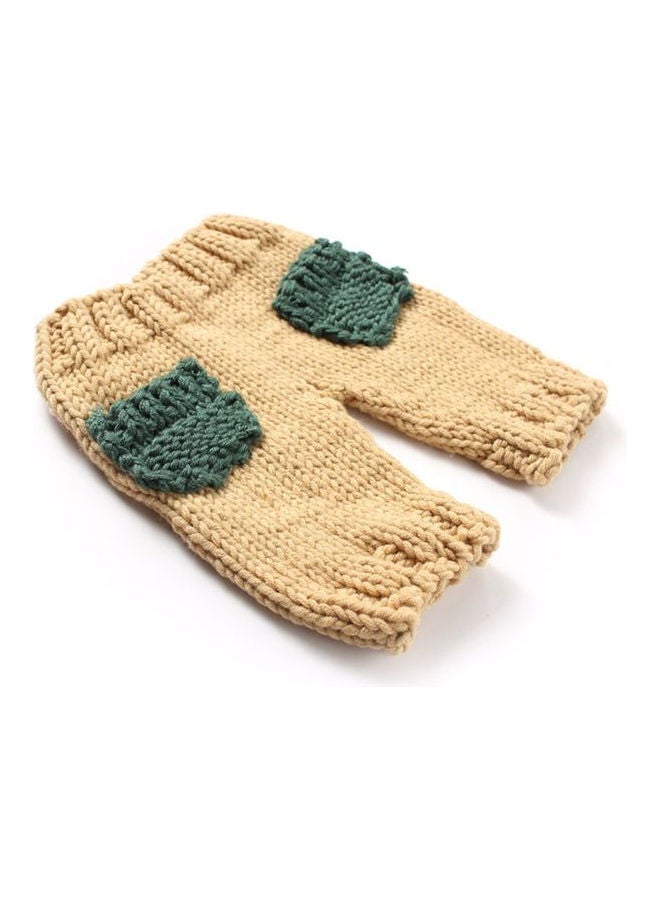 Crochet Wool Outfits Pants Hat Set Dark Green/Beige