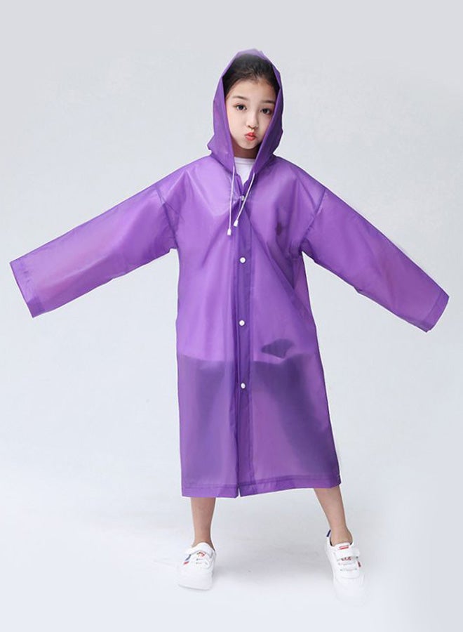 Kids Drawstring Hooded Solid Pattern Raincoat Purple