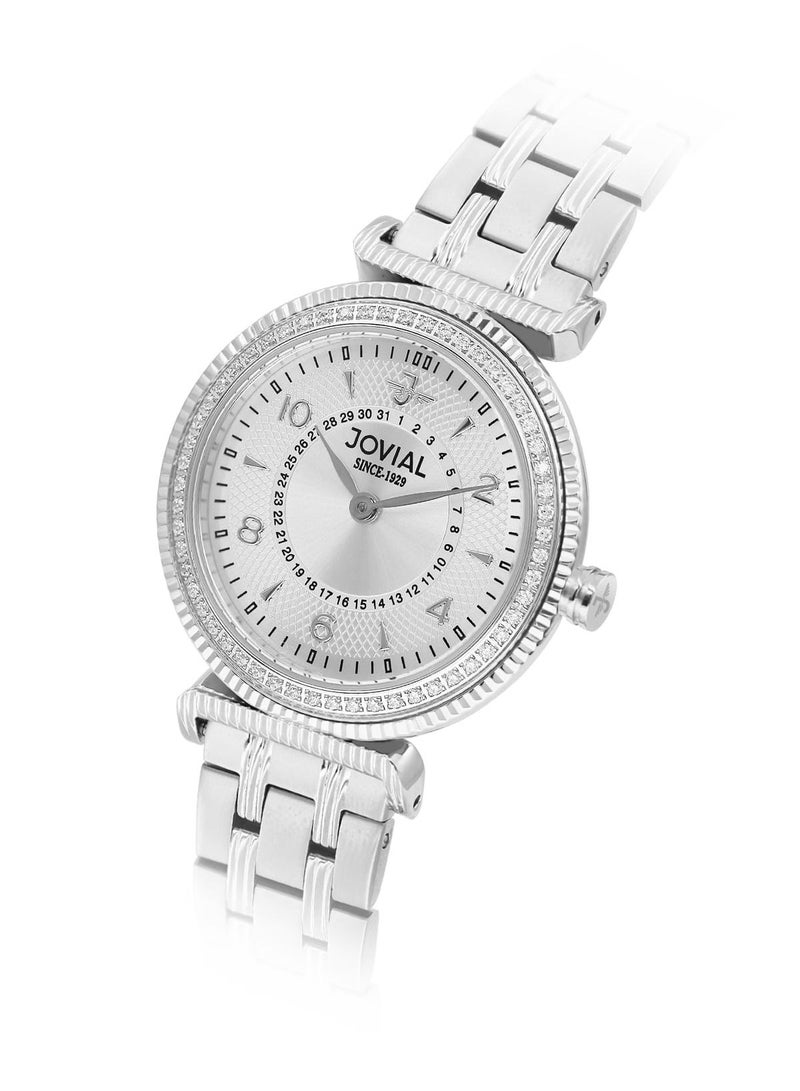 JOVIAL 9177 LSMQ01ZE Women's Fashion Watch Stainless Steel Band Watch, 30mm, White