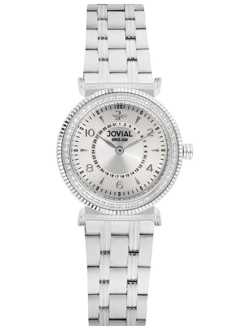 JOVIAL 9177 LSMQ01ZE Women's Fashion Watch Stainless Steel Band Watch, 30mm, White