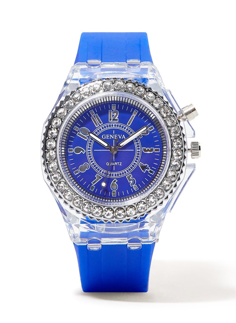 Girls' Round Rubber Analog Wrist Watch G02 - 36 mm - Blue