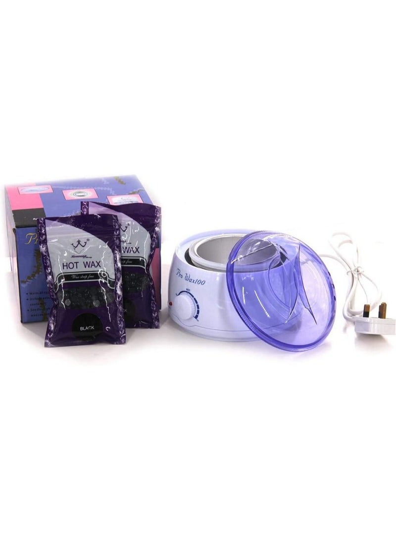 Pack Of 2 Hot Wax With Wax Heating Machine White/Purple/Black