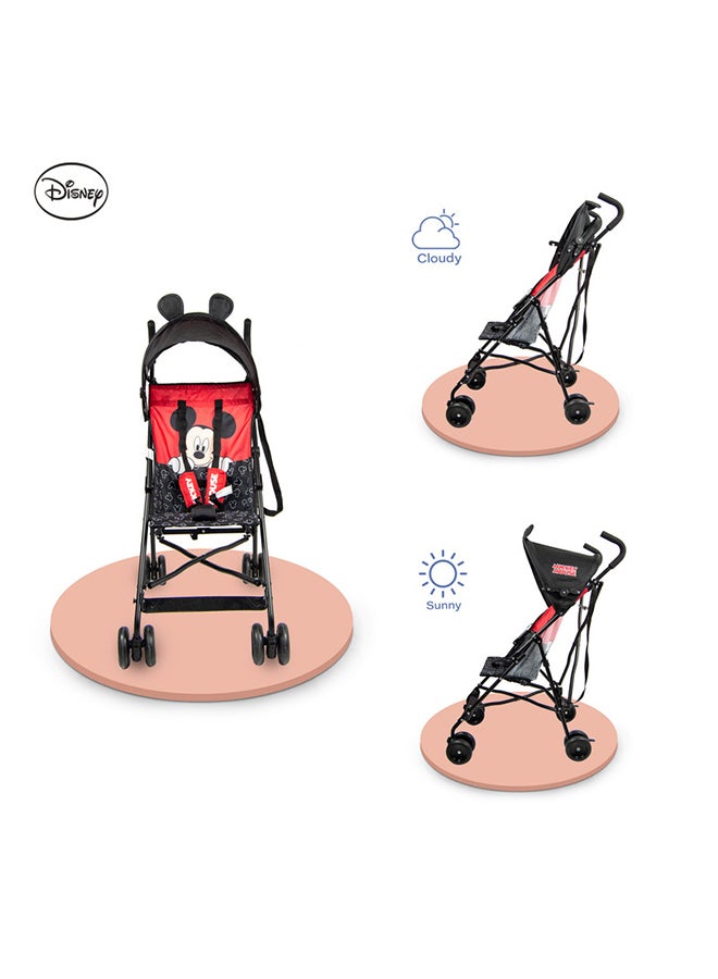 Mickey Mouse 3D Ears Lightweight Buggy Stroller 3 - 36 Months, Pink, Rear Breaks, Shoulder Strap