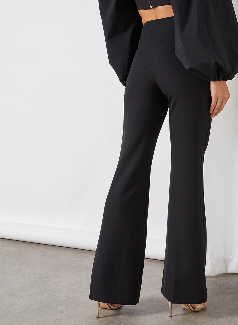 Button Detail Flared Pants Black