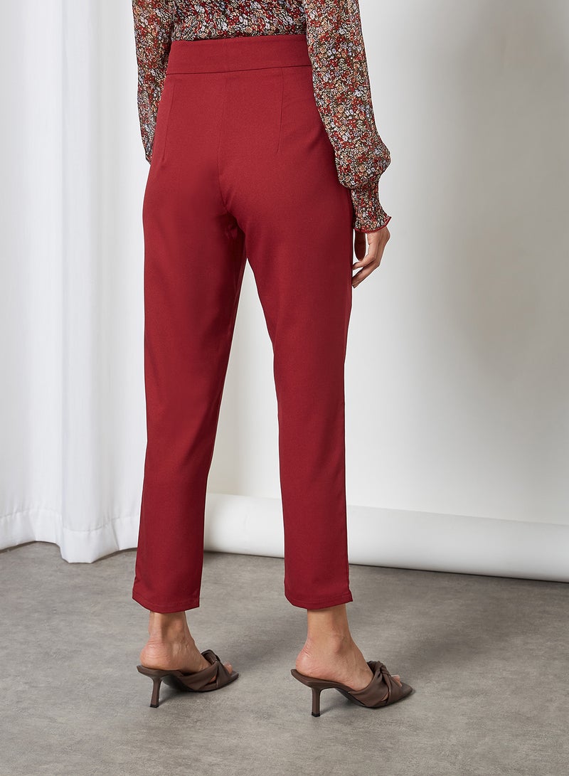 Wide Waistband Pants Burgundy