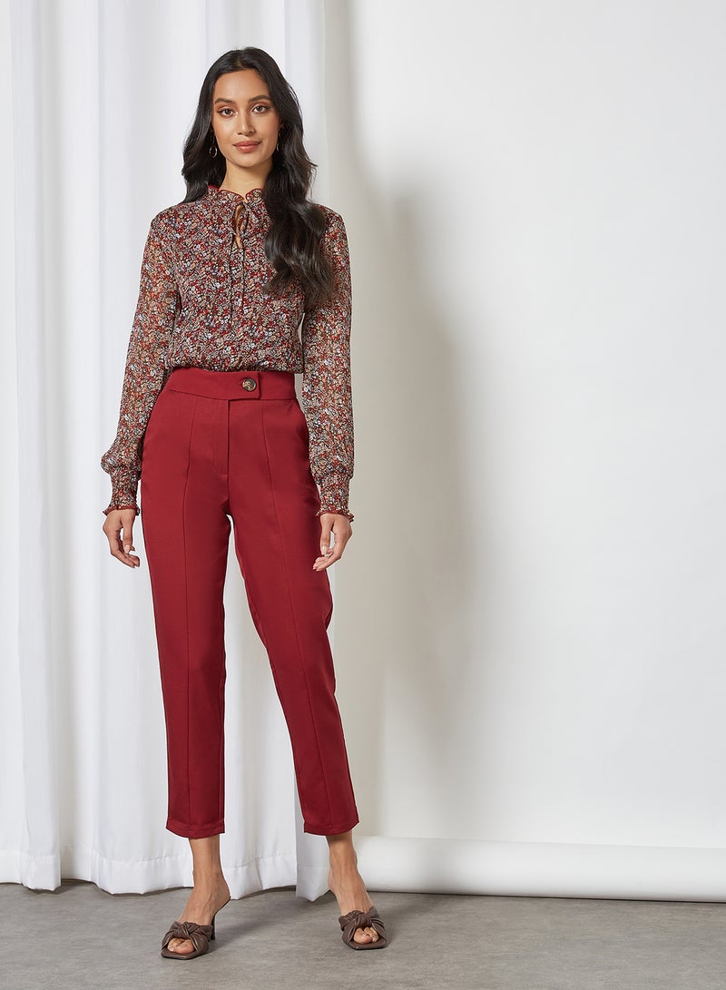 Wide Waistband Pants Burgundy