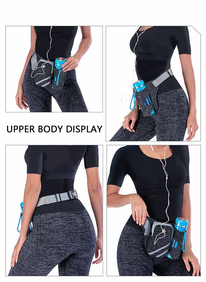 Running Waist Belt Bag with Water Bottle Smart Phone Holder Elastic Strap for Fitness Jogging Hiking Travel - Black