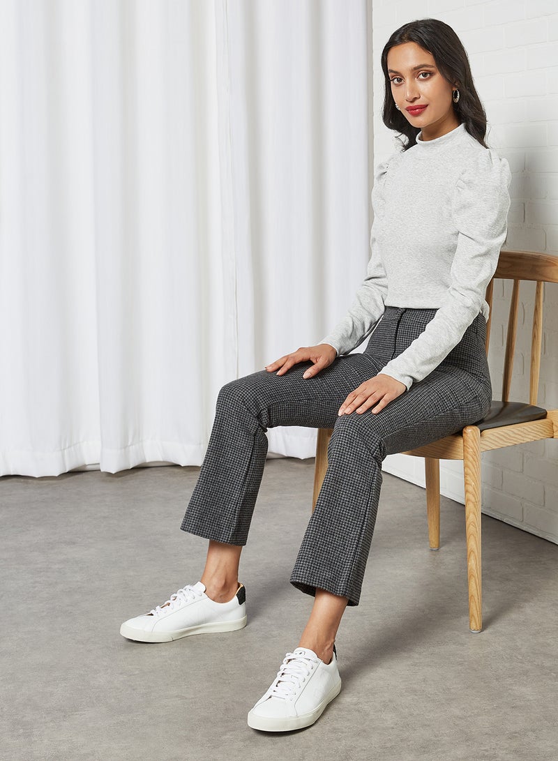 Checkered Flared Hem Pants Black