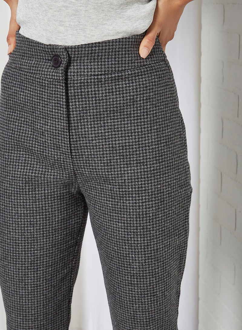 Checkered Flared Hem Pants Black
