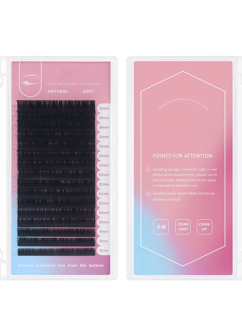 Professional 16 Rows Classic Eyelash Extension Matte Black Individual False Eye Lashes Extension Salon Use Natural Soft Eyelashes (0.05 C, 8mm)