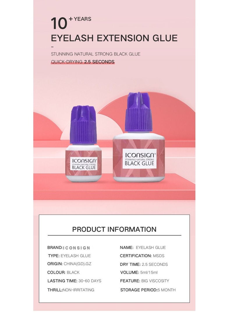 45 Days Long Lasting 5 ml Natural Strong Black Glue For False Eyelash Extensions