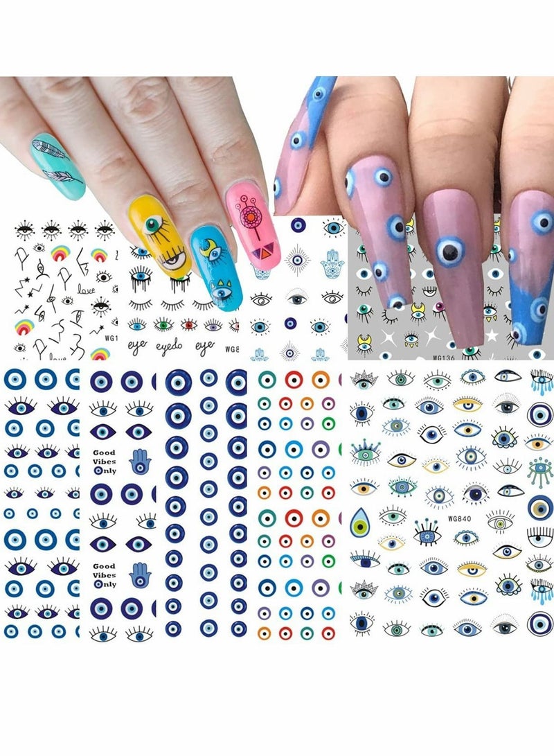 Nail Art Stickers Evil Eye, DIY Nail Art Supplies Self Adhesive Witch Nail Art Decals for Women Girls Nail Decoration Designer, French Nail Tattoos 9 Pieces