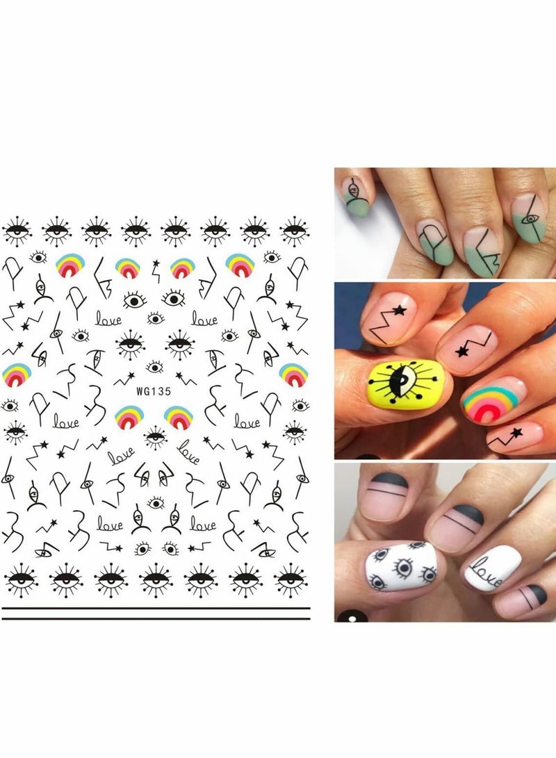 Nail Art Stickers Evil Eye, DIY Nail Art Supplies Self Adhesive Witch Nail Art Decals for Women Girls Nail Decoration Designer, French Nail Tattoos 9 Pieces