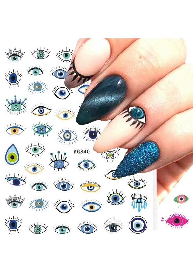 Nail Art Stickers Evil Eye, DIY Nail Art Supplies Self Adhesive Witch Nail Art Decals for Women Girls Nail Decoration Designer, French Nail Tattoos 9 Pieces