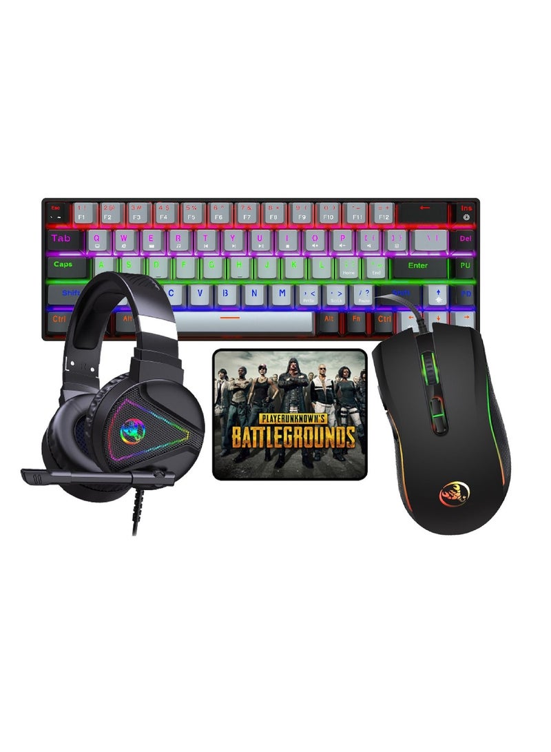 4-in-1 Gaming Keyboard Mouse Combo 68 Keys Rainbow Backlit Mechanical Keyboard RGB Backlit 7200 DPI Lightweight Gaming Mouse 3.5mm Gaming Stereo Headset For Pc Laptop Computer Black