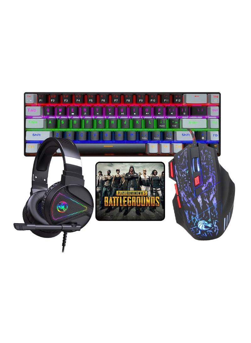 4-in-1 Gaming Keyboard Mouse Combo 68 Keys Rainbow Backlit Mechanical Keyboard RGB Backlit 5500 DPI Lightweight Gaming Mouse 3.5mm Gaming Stereo Headset For Pc Laptop Computer Black