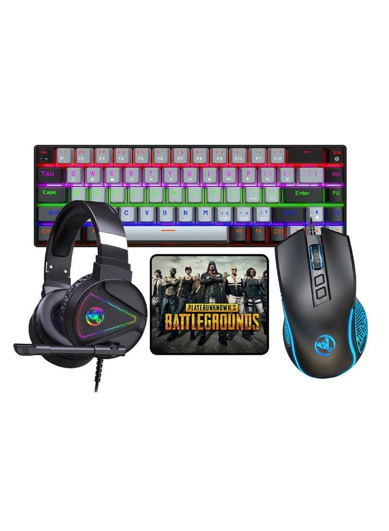 4-in-1 Gaming Keyboard Mouse Combo 68 Keys Rainbow Backlit Mechanical Keyboard. RGB Backlit 3600 DPI Lightweight Gaming Mouse 3.5mm Gaming Stereo Headset For Pc Laptop Computer Black-Grey