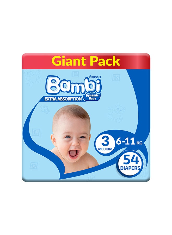Baby Diapers Giant Pack Size 3, Medium, 6-11 KG, 54 Count