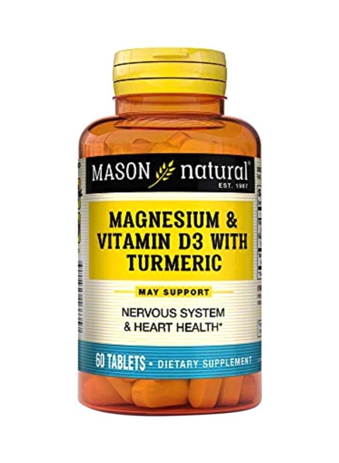 Magnesium And Vitamin D3 With Turmeric Dietary Supplement - 60 Tablets