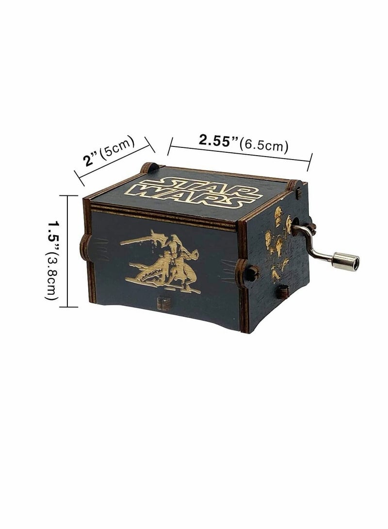 Star Wars Music Box, Wooden Hand Crank Unique Musical Boxes Theme Starwars, Mini Antique Vintage Craft Laser Engraved Home Decorations for Wedding, Valentines, Birthday Gifts, Vintage Wooden (Black)