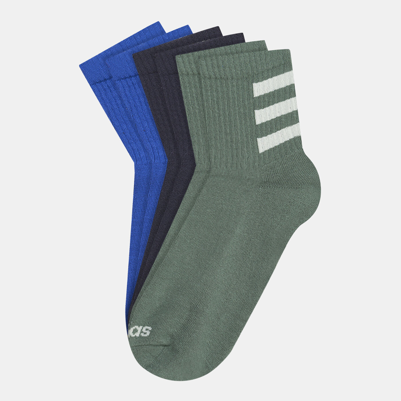 Half-Cushioned 3-Stripes Quarter Socks (3 Pack)
