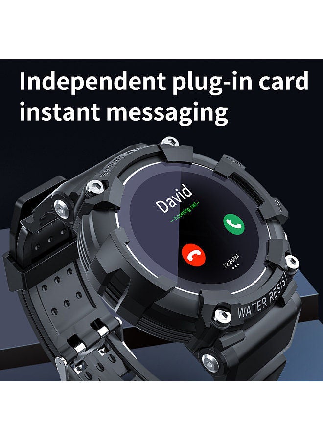 LOKMAT SKY Smart Sports Watch 1.28-Inch Full Circle Full-Touch Screen 4G Full Netcom SOS One-Key Call 0.3MP Camera 3-Meter Waterproof Multiple Sports Mode Strong Endurance Massive Dials Black
