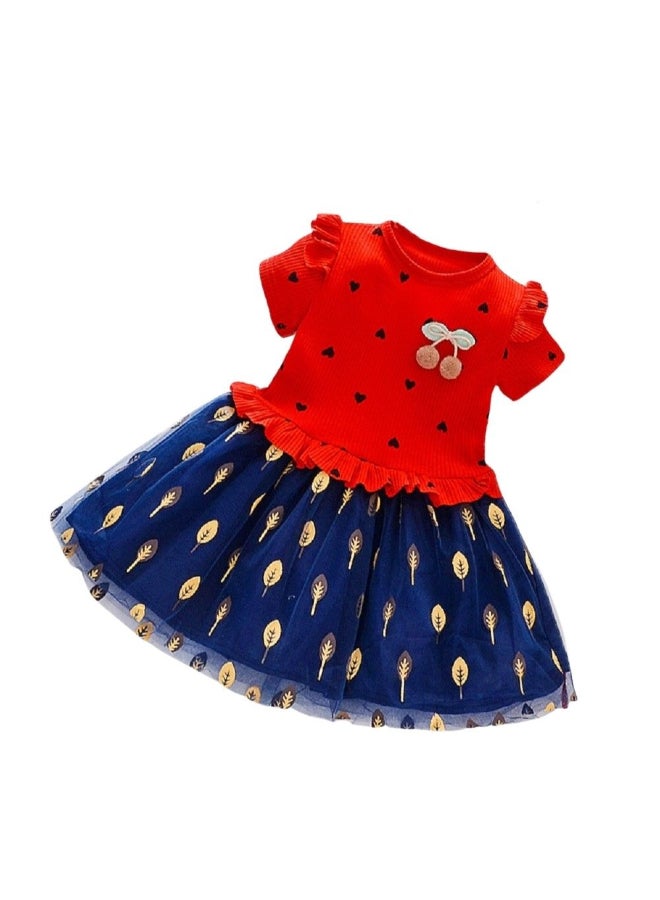 Two Tone Short Sleeve Casual Dress Red/Navy Blue