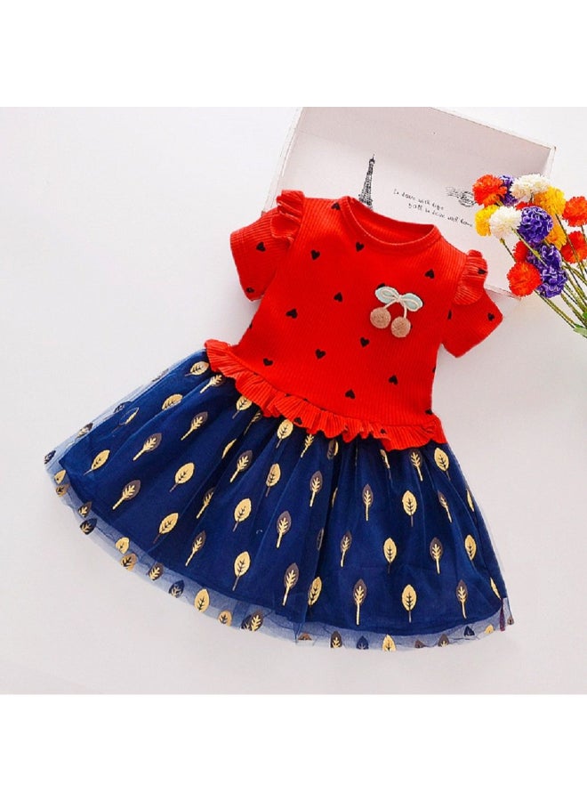 Two Tone Short Sleeve Casual Dress Red/Navy Blue