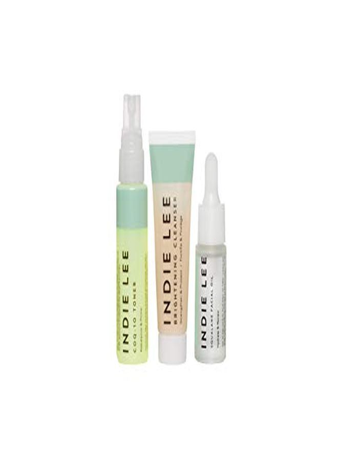 Discovery Kit Brightening Cleanser, Coq10 Toner + Squalane Facial Oil Skincare Regimen For Adults (3Piece Travel Size Set)